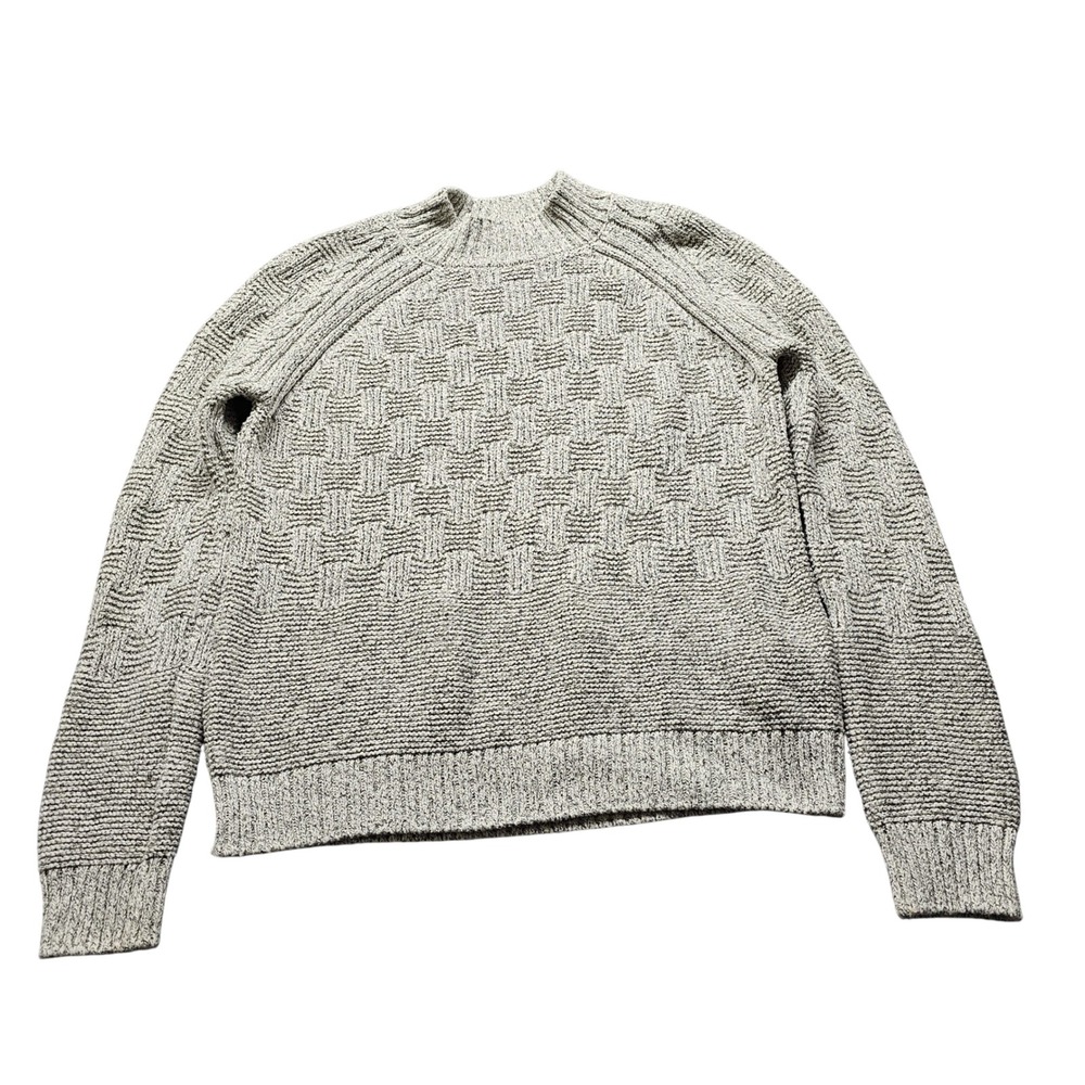 Prana Basketweave Knit Sweater Large Grey Marled Mock Neck Pullover 1967121
